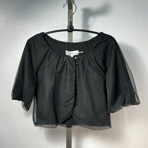 NWT TERI JON Knit Black Silk Blend and Mesh-Tulle Outer Layer Bolero size S